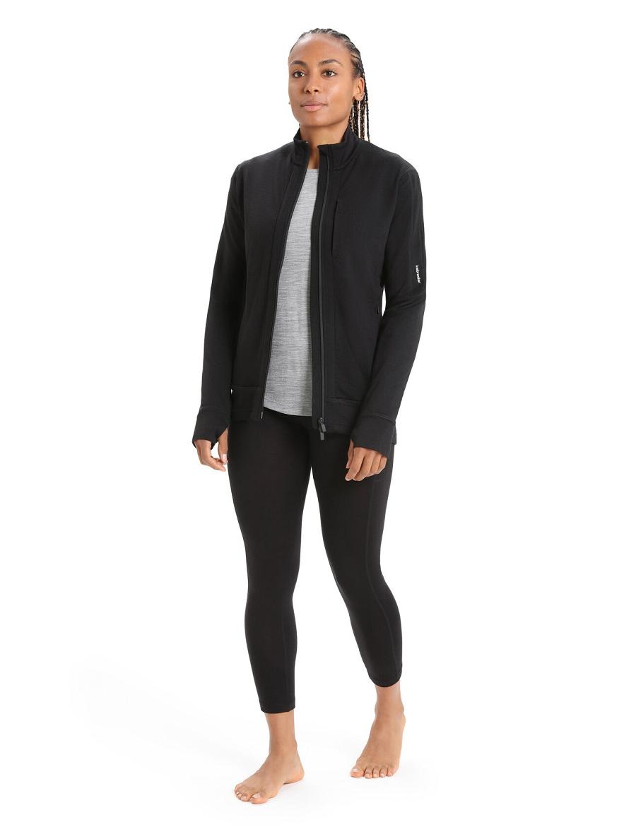 Women's Icebreaker Merino Quantum III Long Sleeve Zip Hoodie Black | CA 1266BEXC